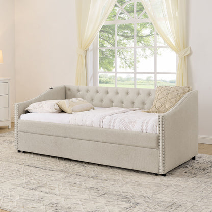 Upholstered Daybed With USB Charging & Pull Out Bed - The Sleep Loft - Online Mattress Showroom NYC