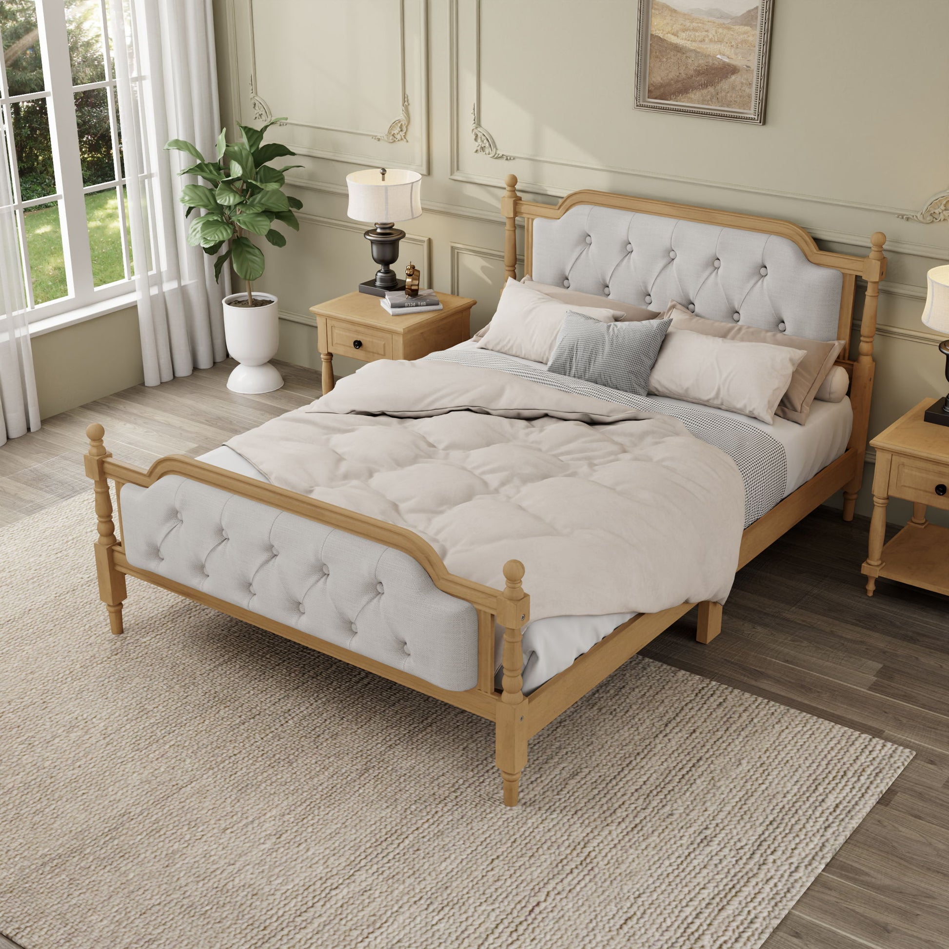Traditional Style Solid Bed Frame With Upholstered Tufted Headboard, No Box Spring Needed - The Sleep Loft - Online Mattress Showroom NYC