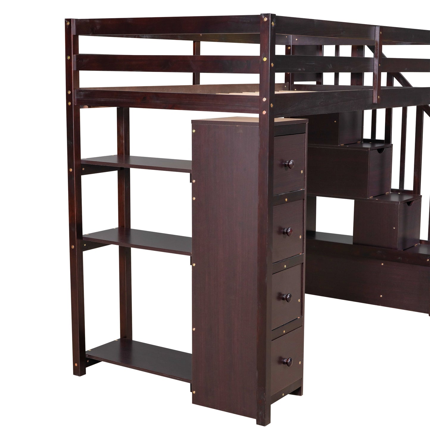 Loft Bed With Storage Drawers And Stairs With Shelves - The Sleep Loft - Online Mattress Showroom NYC