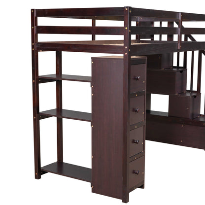 Loft Bed With Storage Drawers And Stairs With Shelves - The Sleep Loft - Online Mattress Showroom NYC