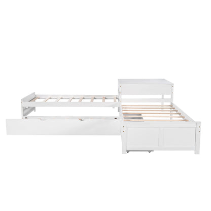 L Shaped Platform Bed With Trundle And Drawers Linked With Built In Desk - The Sleep Loft - Online Mattress Showroom NYC