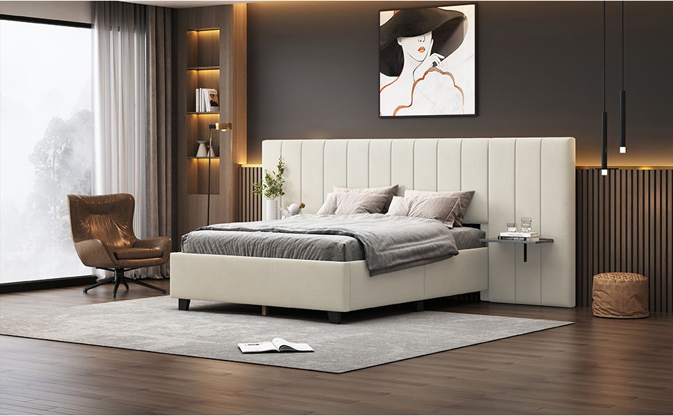 Upholstered Platform Bed With Big Headboard - The Sleep Loft - Online Mattress Showroom NYC