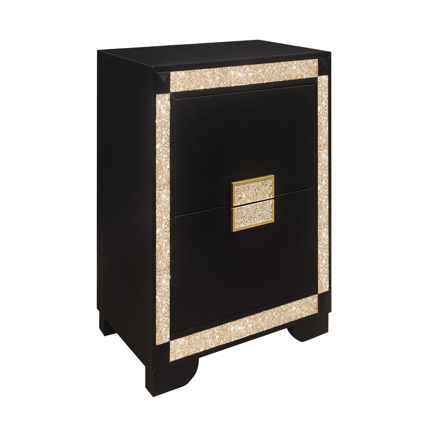 Lively - Nightstand With Glitter Detail And Thick Bar Handle Hardware - Black - The Sleep Loft - Online Mattress Showroom NYC