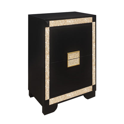 Lively - Nightstand With Glitter Detail And Thick Bar Handle Hardware - Black - The Sleep Loft - Online Mattress Showroom NYC