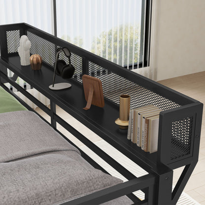 Queen Over Queen Bunk Bed With Ladder And Storage Shelf - Black - The Sleep Loft - Online Mattress Showroom NYC