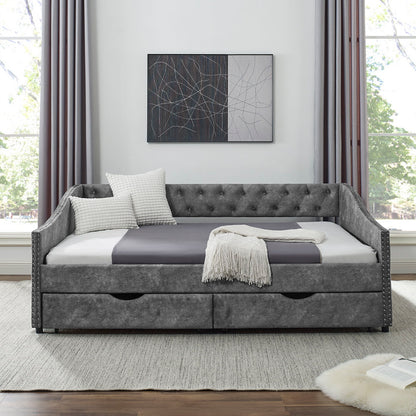 Upholstered Tufted Daybed With Drawers, Waved Arms - The Sleep Loft - Online Mattress Showroom NYC
