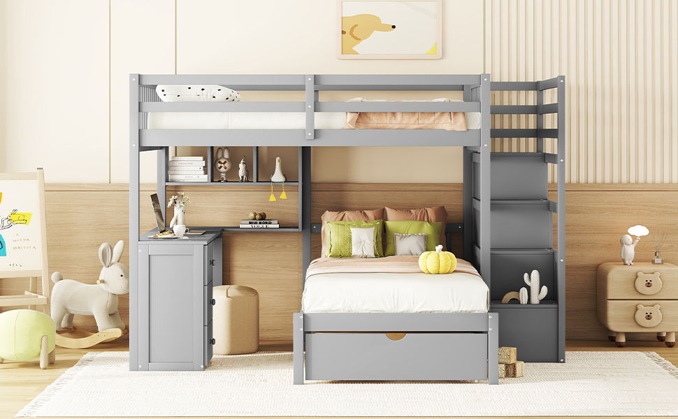 Bunk Bed With Desk, Drawers And Shelves - The Sleep Loft - Online Mattress Showroom NYC