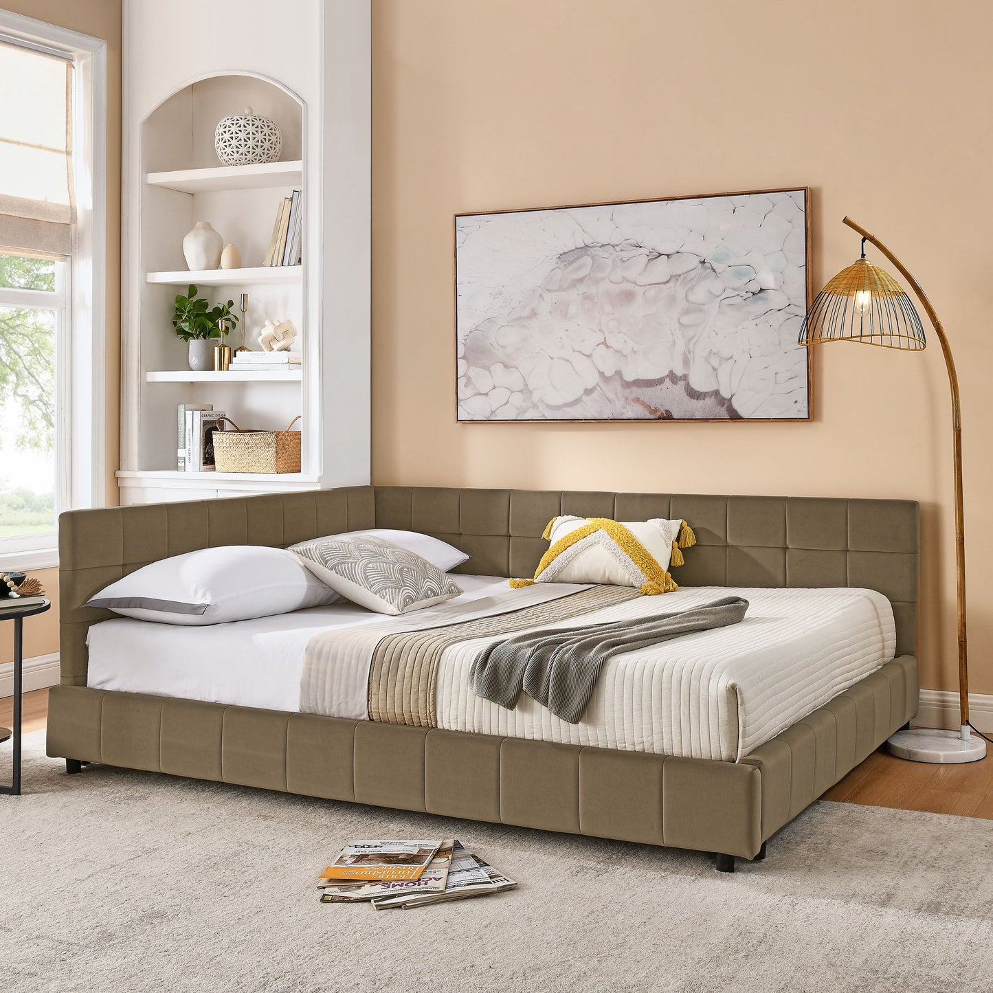 Mid-Century Storage Upholstered Tufted Bed Frame With Backrest And Armrests - The Sleep Loft - Online Mattress Showroom NYC