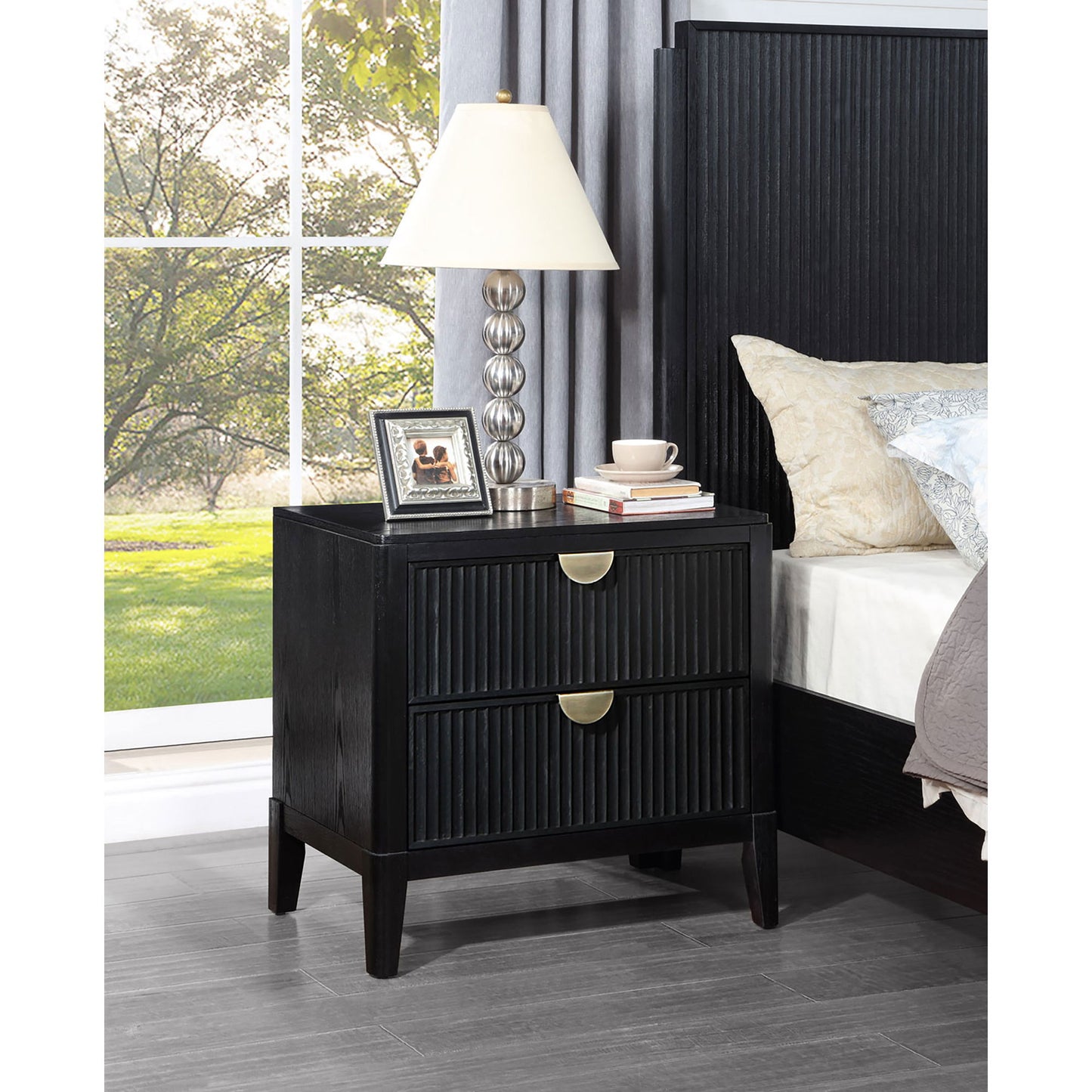 Mason - 2 Drawer Nightstand With Fluted Design - Black - The Sleep Loft - Online Mattress Showroom NYC