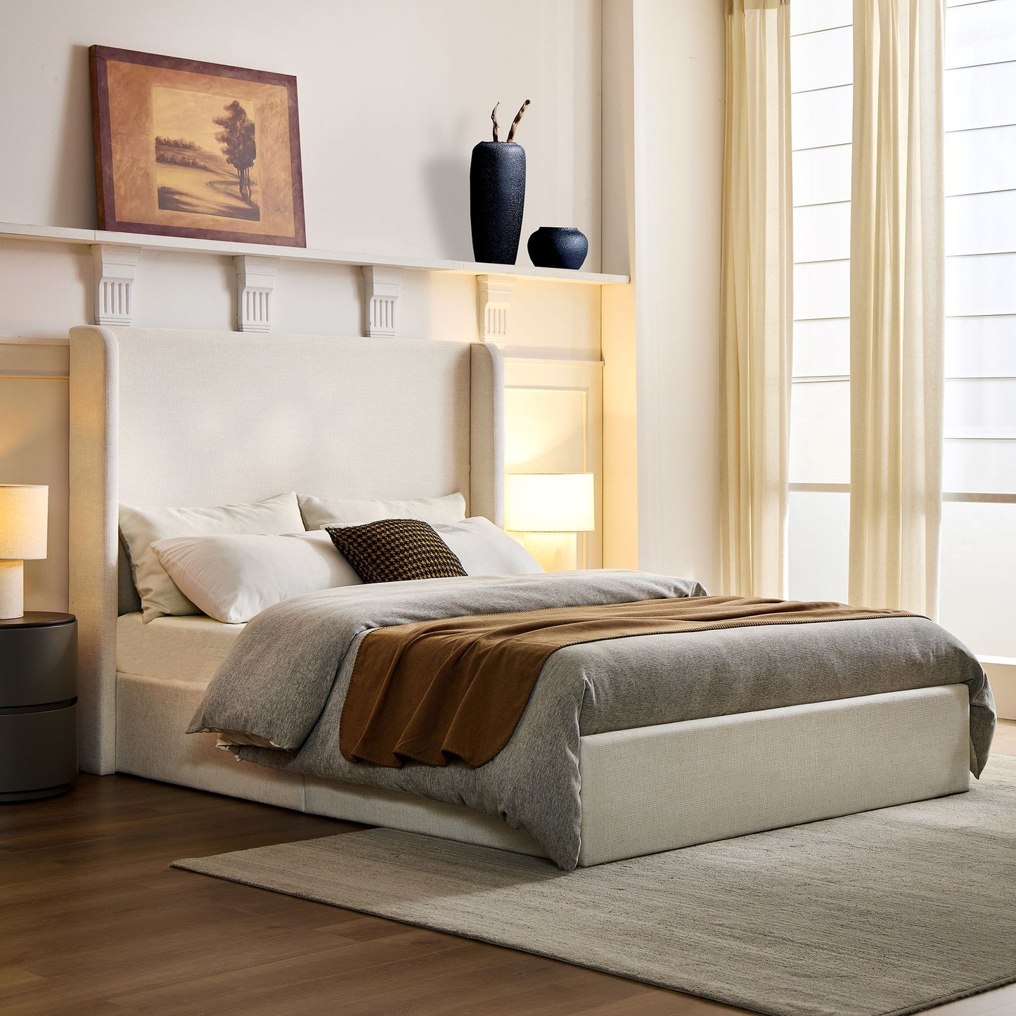 Carmen - Full Size Upholstered Wingback Bed - Ivory - The Sleep Loft - Online Mattress Showroom NYC