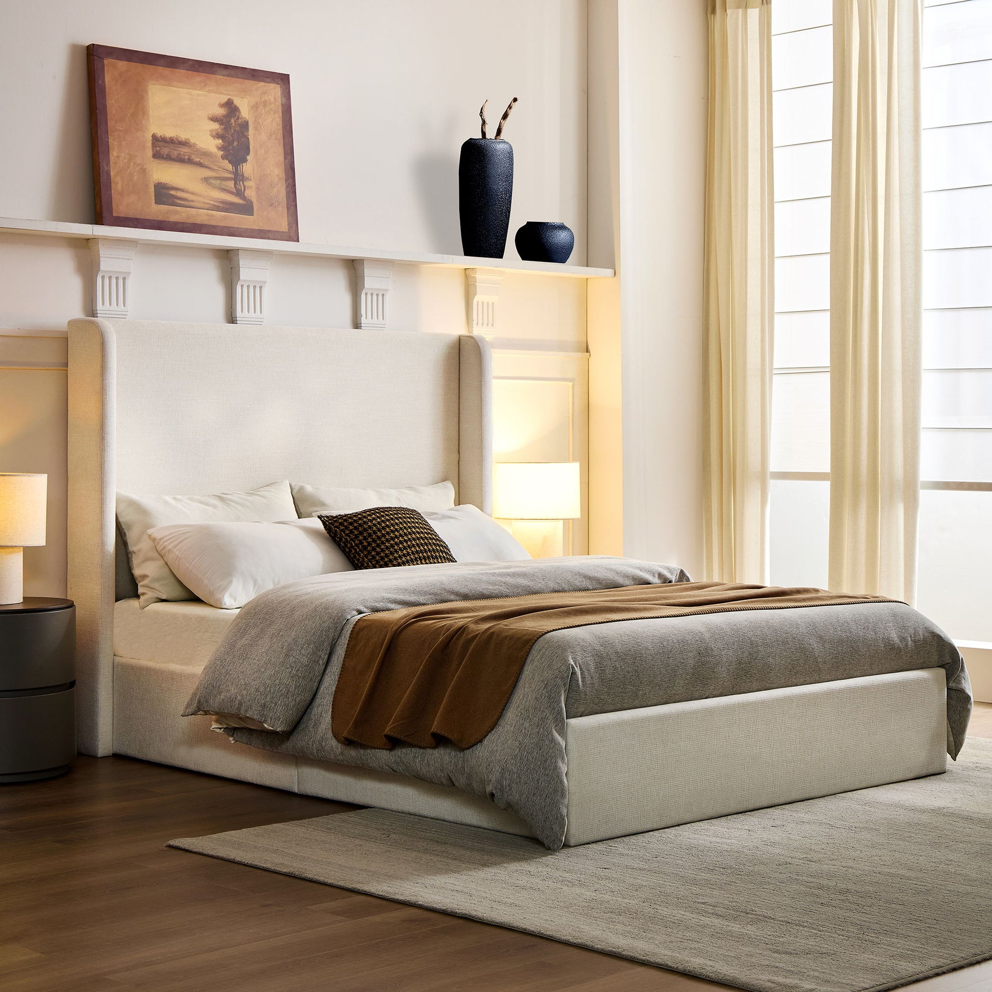 Carmen - Full Size Upholstered Wingback Bed - Ivory - The Sleep Loft - Online Mattress Showroom NYC