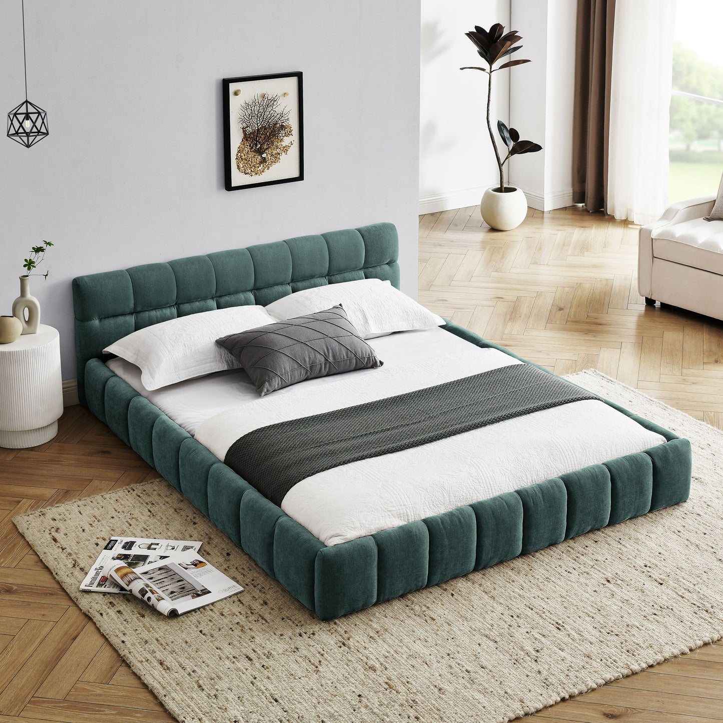 Modern Platform Bed Frame With Thick Fabric - The Sleep Loft - Online Mattress Showroom NYC