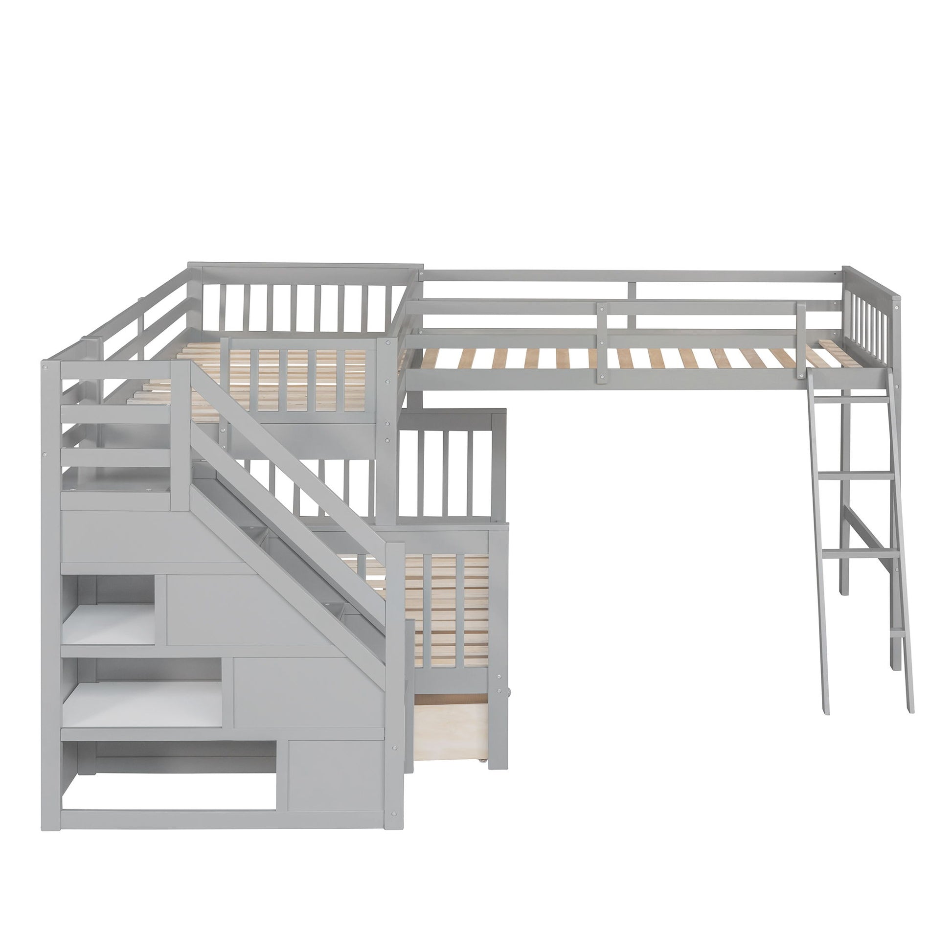 Solid L Shaped Bunk Bed With 3 Drawers, Ladder And Staircase - The Sleep Loft - Online Mattress Showroom NYC