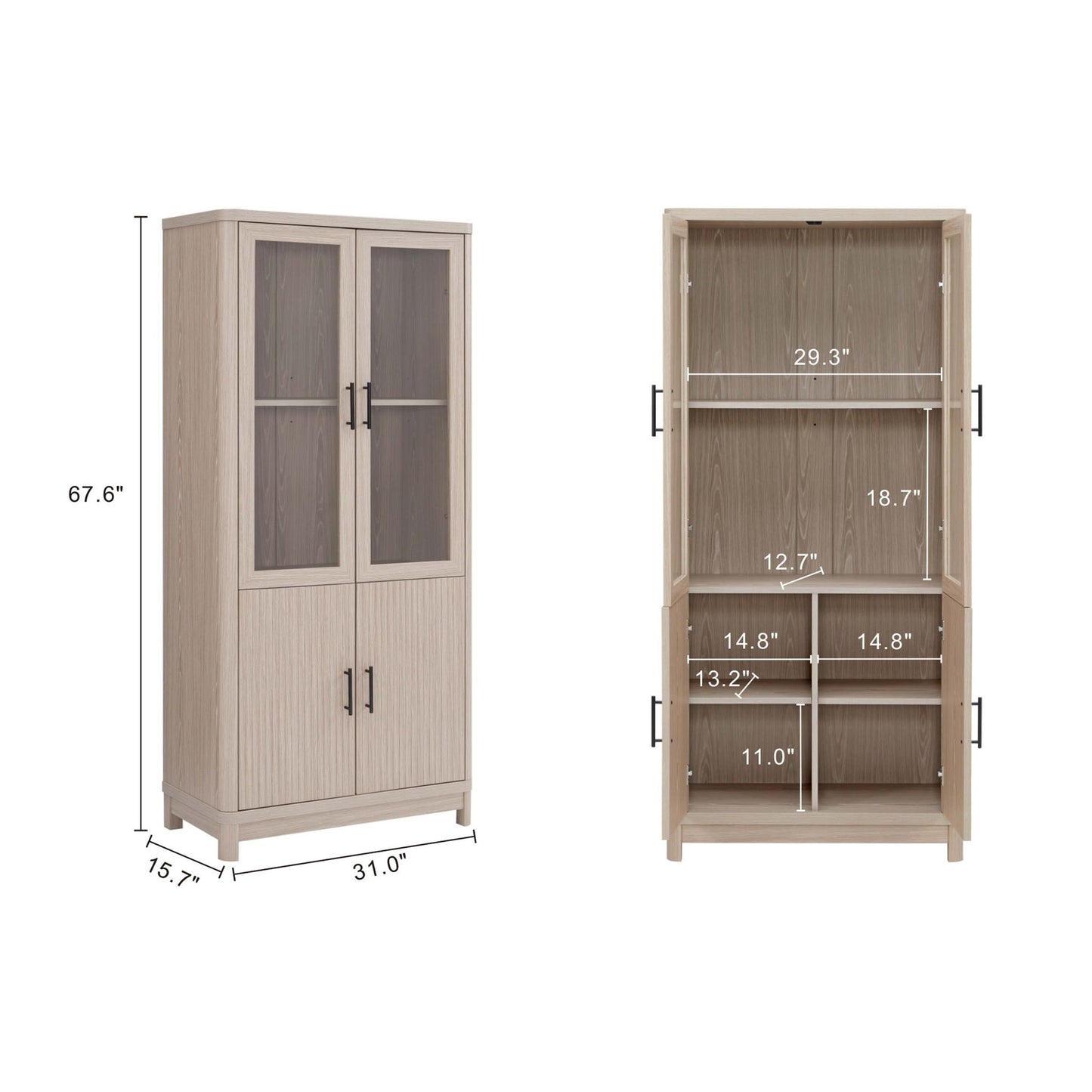 Jodie - Bookcase Cabinet With 6 Adjustable Shelves - Oak - The Sleep Loft - Online Mattress Showroom NYC