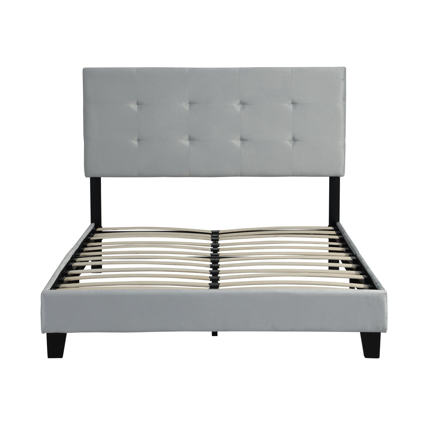 Full Size Upholstered Platform Bed Frame With Tufted Headboard, Strong Wood Slat Support - Gray - The Sleep Loft - Online Mattress Showroom NYC