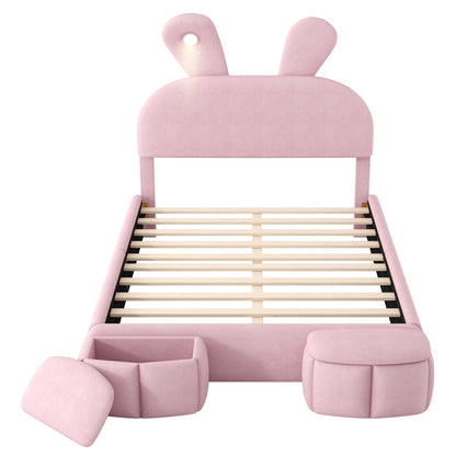 Full Upholstered Platform Bed With Cartoon Ears Headboard And LED Light - Pink - The Sleep Loft - Online Mattress Showroom NYC