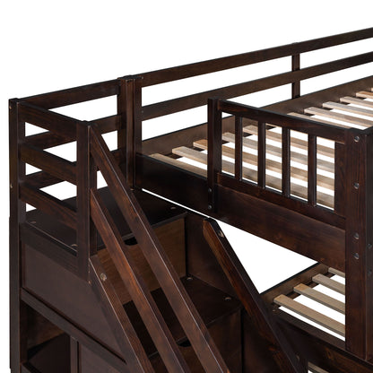 Solid L Shaped Bunk Bed With 3 Drawers, Ladder And Staircase - The Sleep Loft - Online Mattress Showroom NYC