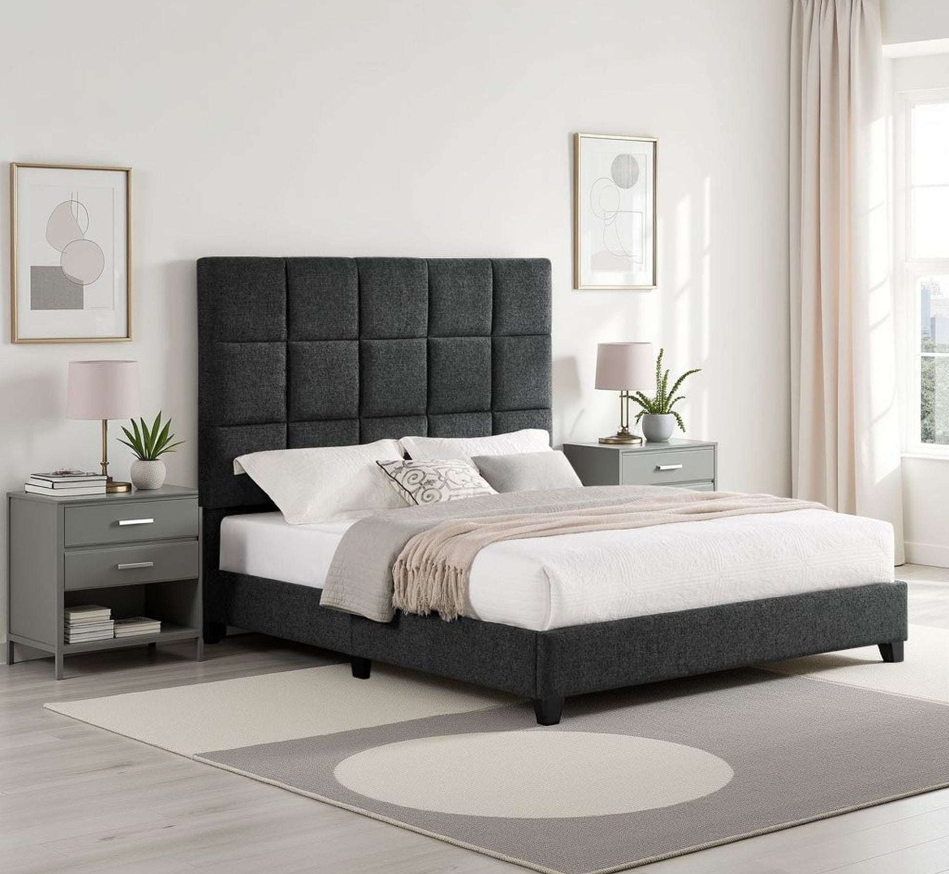Squares Upholstered Platform Bed - The Sleep Loft - Online Mattress Showroom NYC
