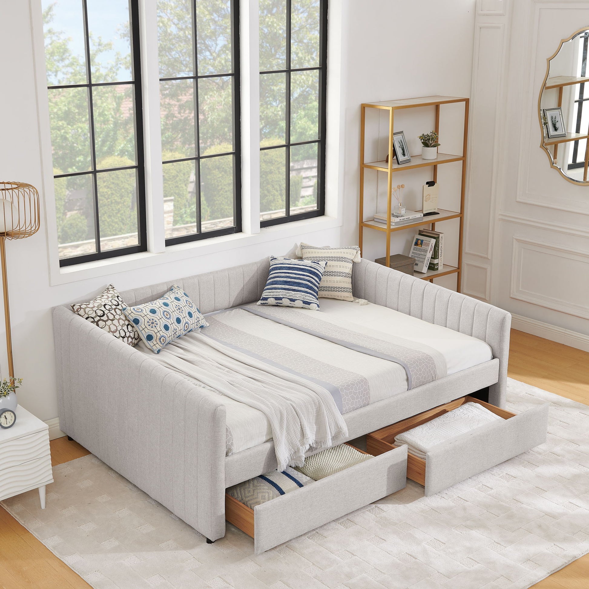 Upholstered Queen Daybed With 2 Drawers - The Sleep Loft - Online Mattress Showroom NYC