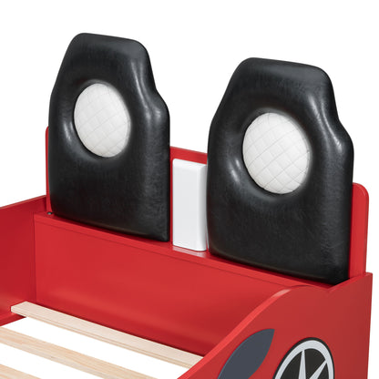 Race Car Shaped Platform Bed With LED And Upholstered Backrest In - The Sleep Loft - Online Mattress Showroom NYC