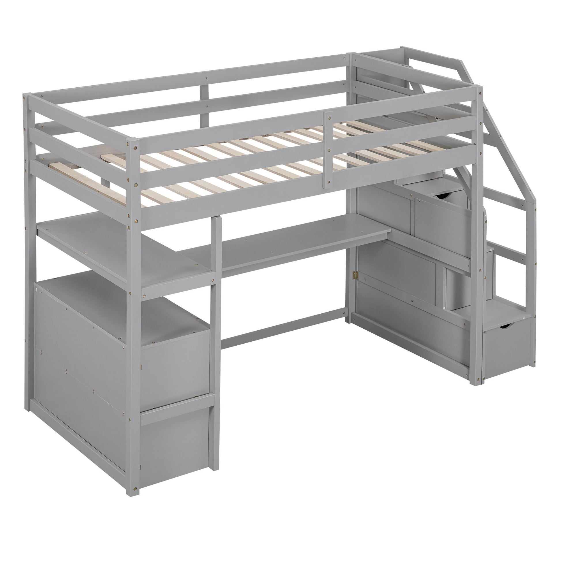 Loft Bed With Desk, Shelves, 2 Drawers, Storage Staircase - The Sleep Loft - Online Mattress Showroom NYC