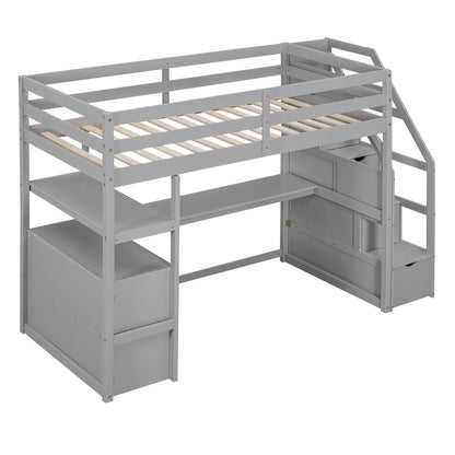 Loft Bed With Desk, Shelves, 2 Drawers, Storage Staircase - The Sleep Loft - Online Mattress Showroom NYC