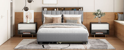 Upholstered Platform Bed With Storage Headboard, Trundle & 2 Drawers And A Set Of Sockets & USB Ports - The Sleep Loft - Online Mattress Showroom NYC