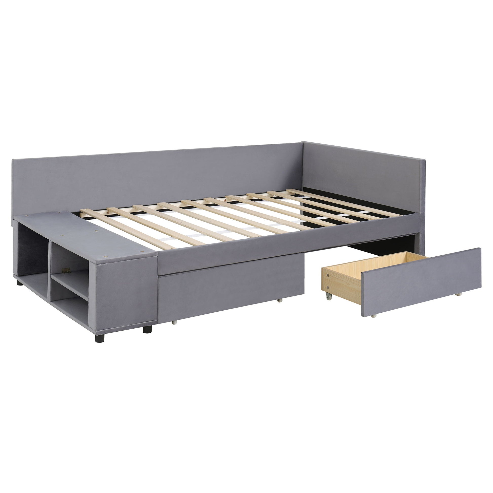 L Shaped Upholstered Platform Bed With Storage And Drawers - The Sleep Loft - Online Mattress Showroom NYC