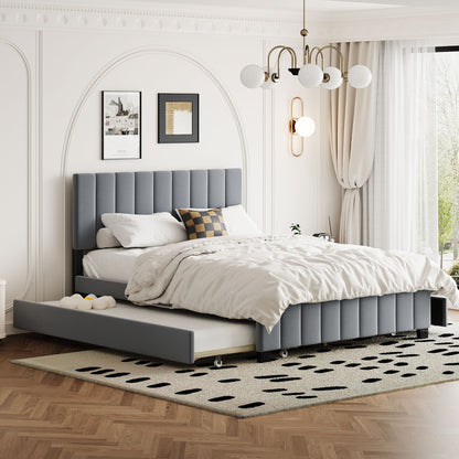 Platform UpholsteredBed With 2 Drawers And Twin Long Trundle - The Sleep Loft - Online Mattress Showroom NYC