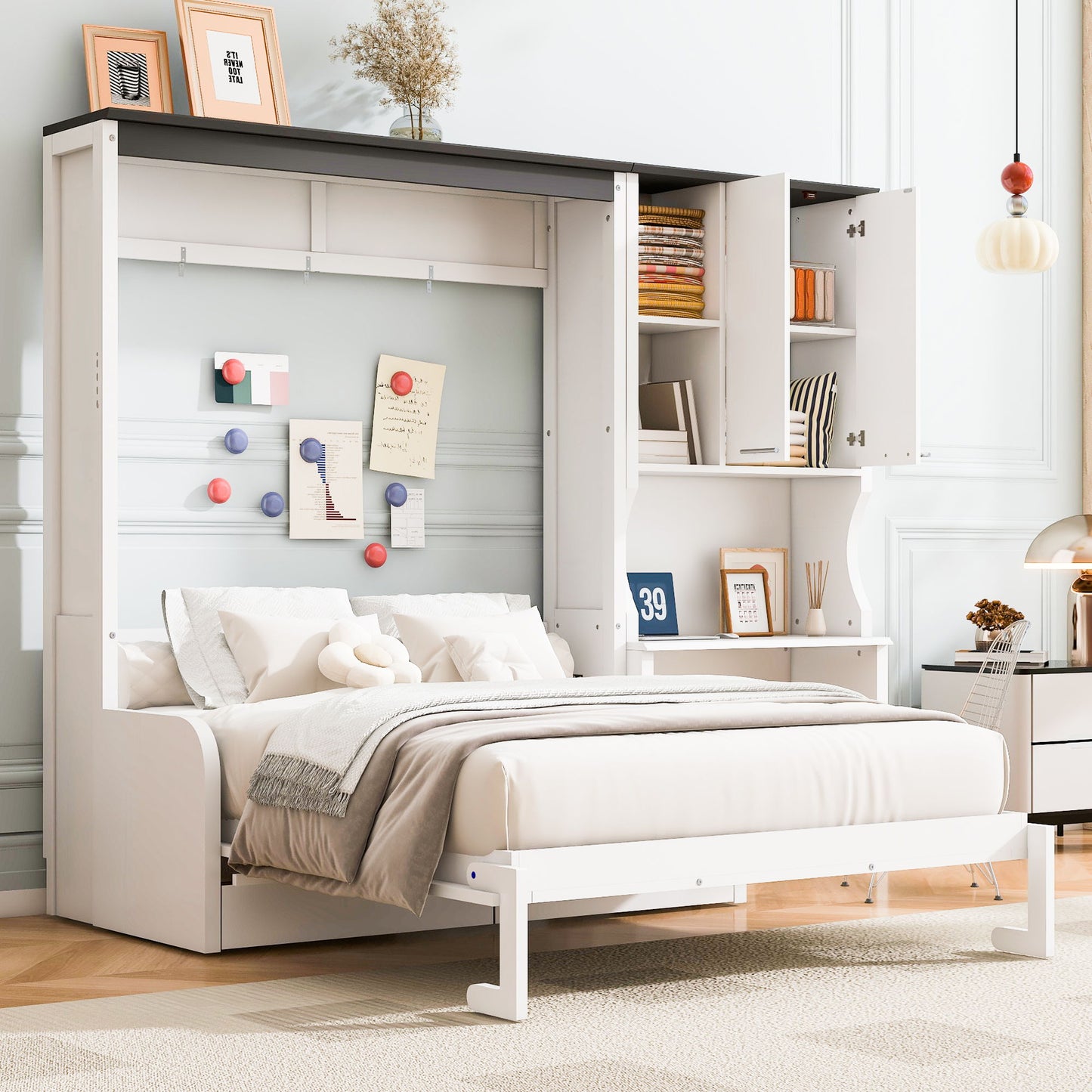 Multi Functional Murphy Bed With Sofa, Desk, And Storage Cabinet In, Full Size - White - The Sleep Loft - Online Mattress Showroom NYC