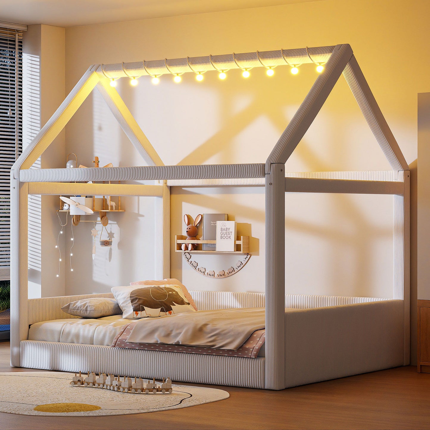 Upholstered House Style Daybed With LED Light Strips - The Sleep Loft - Online Mattress Showroom NYC