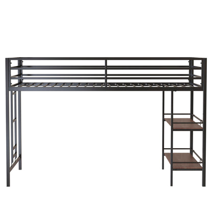Adam - Twin Loft Bunk Bed With Cinnamon Wood Shelf - Black - The Sleep Loft - Online Mattress Showroom NYC