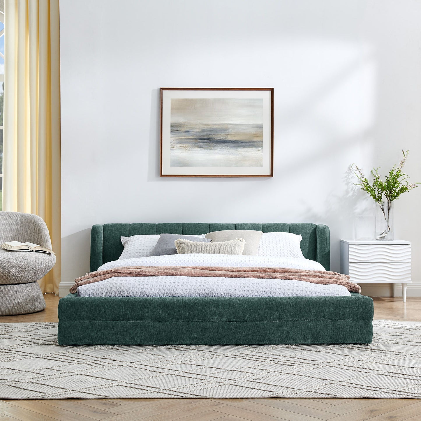 Modern Upholstered Bed Frame With Thick Fabric And Headboard - The Sleep Loft - Online Mattress Showroom NYC