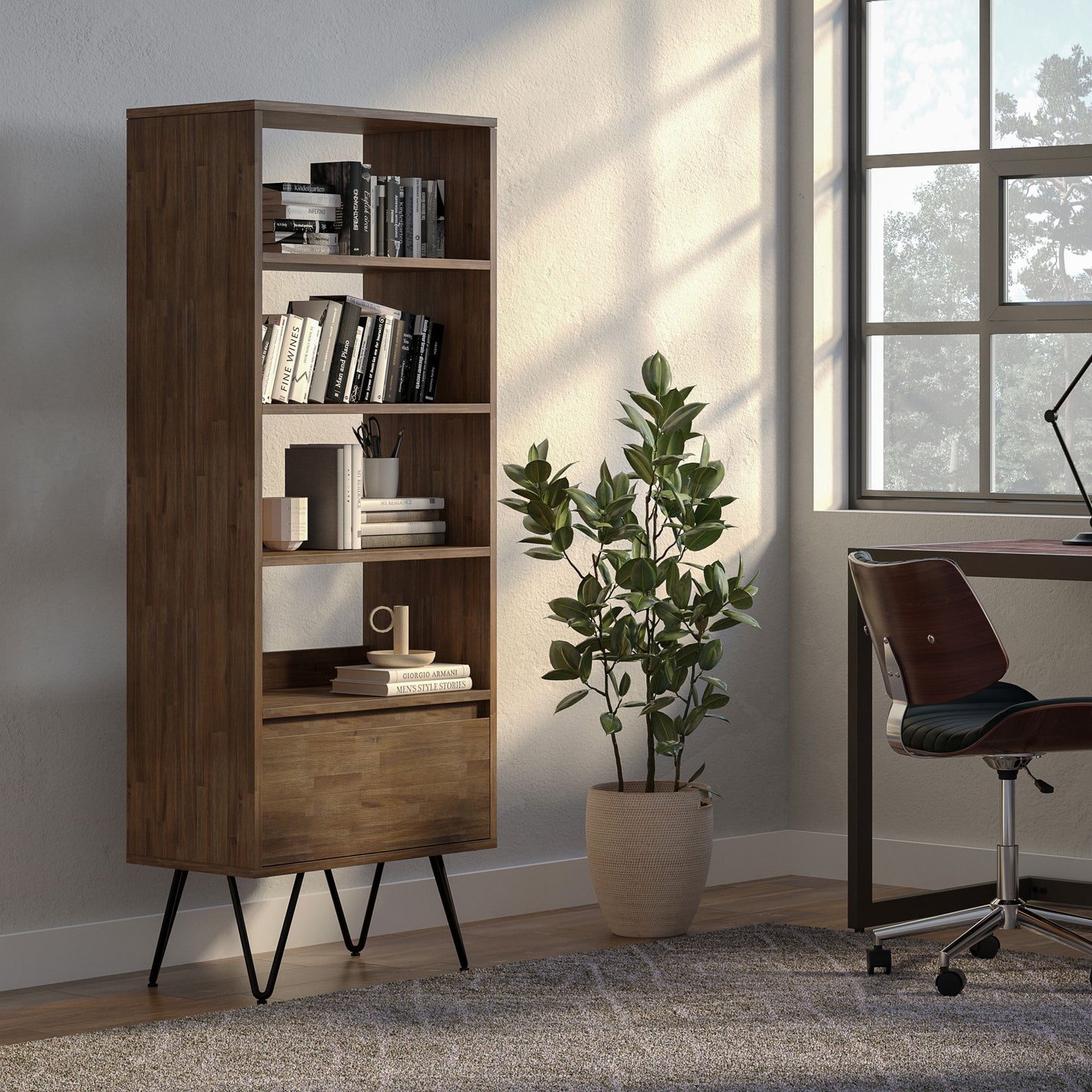 Chase - Tall Bookcase - Rustic Natural Aged Brown - The Sleep Loft - Online Mattress Showroom NYC