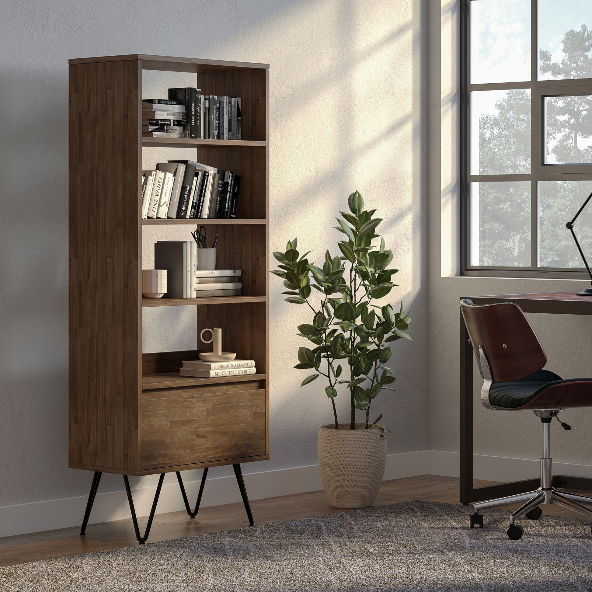 Chase - Tall Bookcase - Rustic Natural Aged Brown - The Sleep Loft - Online Mattress Showroom NYC