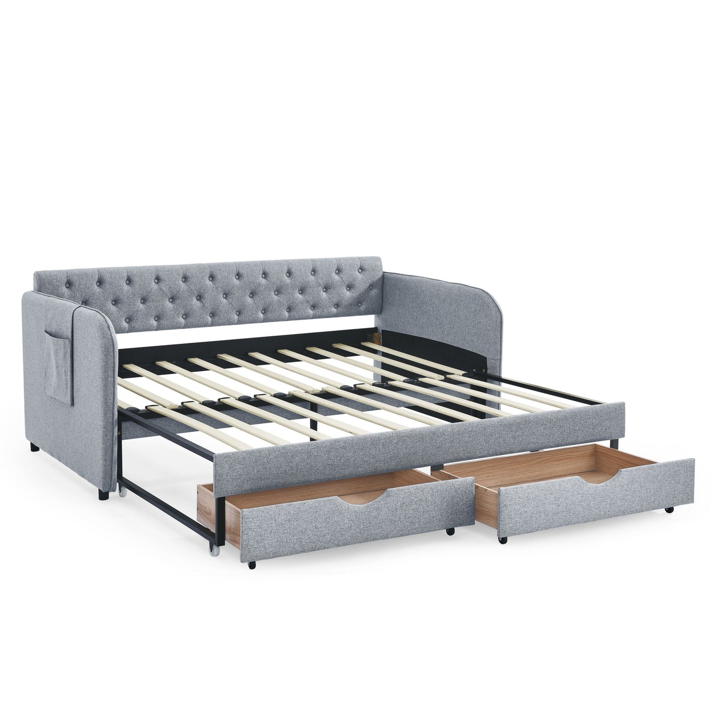 Daybed With Trundle And Storage Drawers, Flat Arms With Pocket - The Sleep Loft - Online Mattress Showroom NYC