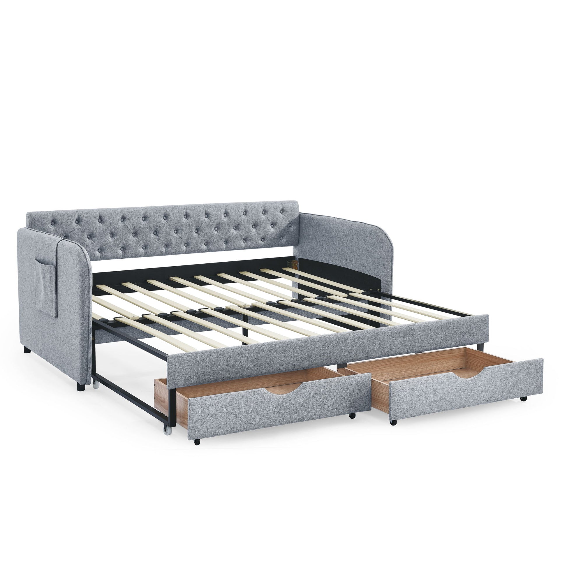Daybed With Trundle And Storage Drawers, Flat Arms With Pocket - The Sleep Loft - Online Mattress Showroom NYC