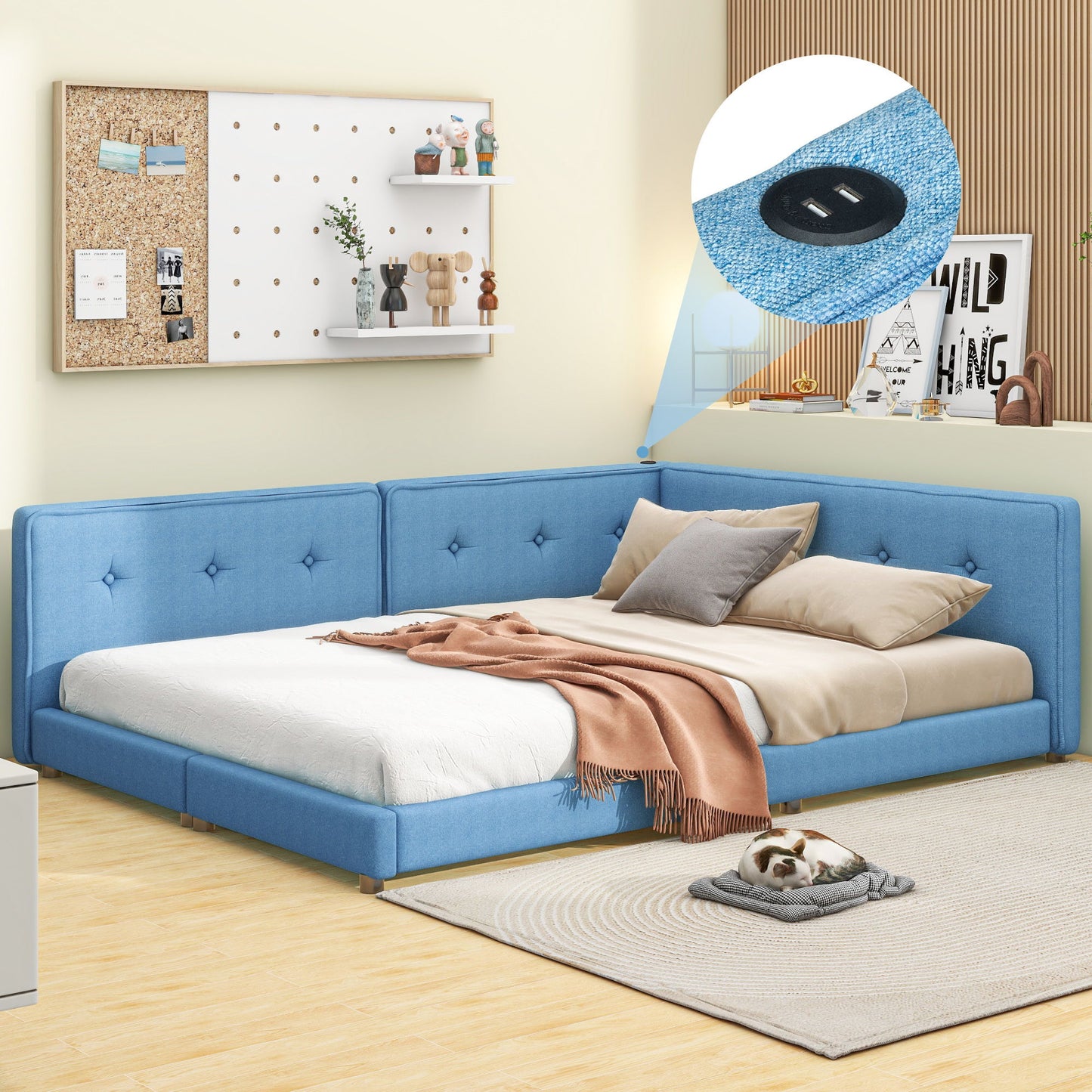 Modern Upholstered Platform Bed With USB Ports And LED Belt - The Sleep Loft - Online Mattress Showroom NYC