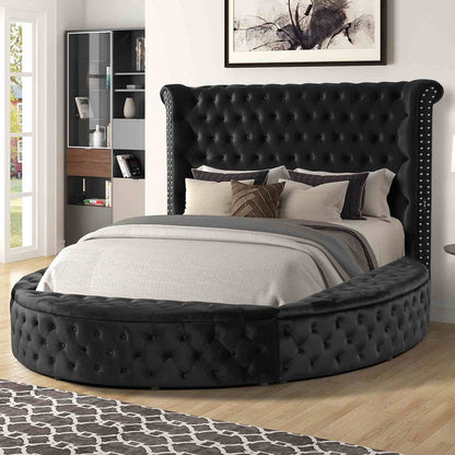 Glam Button Tufted Wingback Round Bed With Storage And USB Ports - The Sleep Loft - Online Mattress Showroom NYC