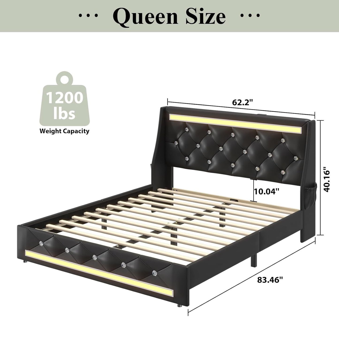 Wingback Upholstered Bed Frame With LED Lights, Charging Station - The Sleep Loft - Online Mattress Showroom NYC