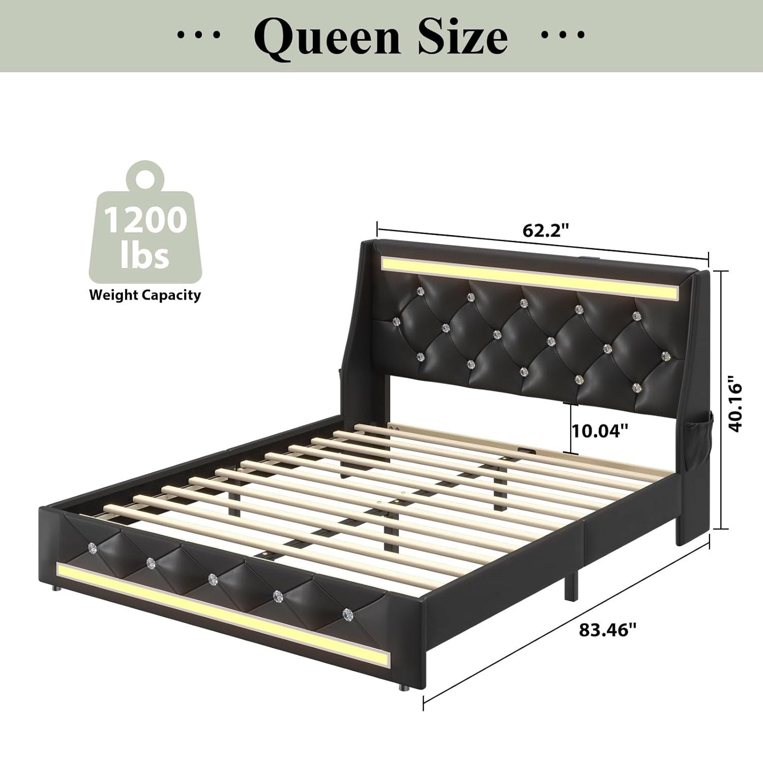 Wingback Upholstered Bed Frame With LED Lights, Charging Station - The Sleep Loft - Online Mattress Showroom NYC