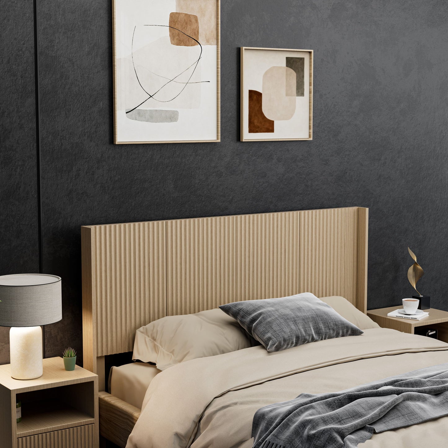 Modern Wide Wall Mounted Fluted Panel Headboard - The Sleep Loft - Online Mattress Showroom NYC