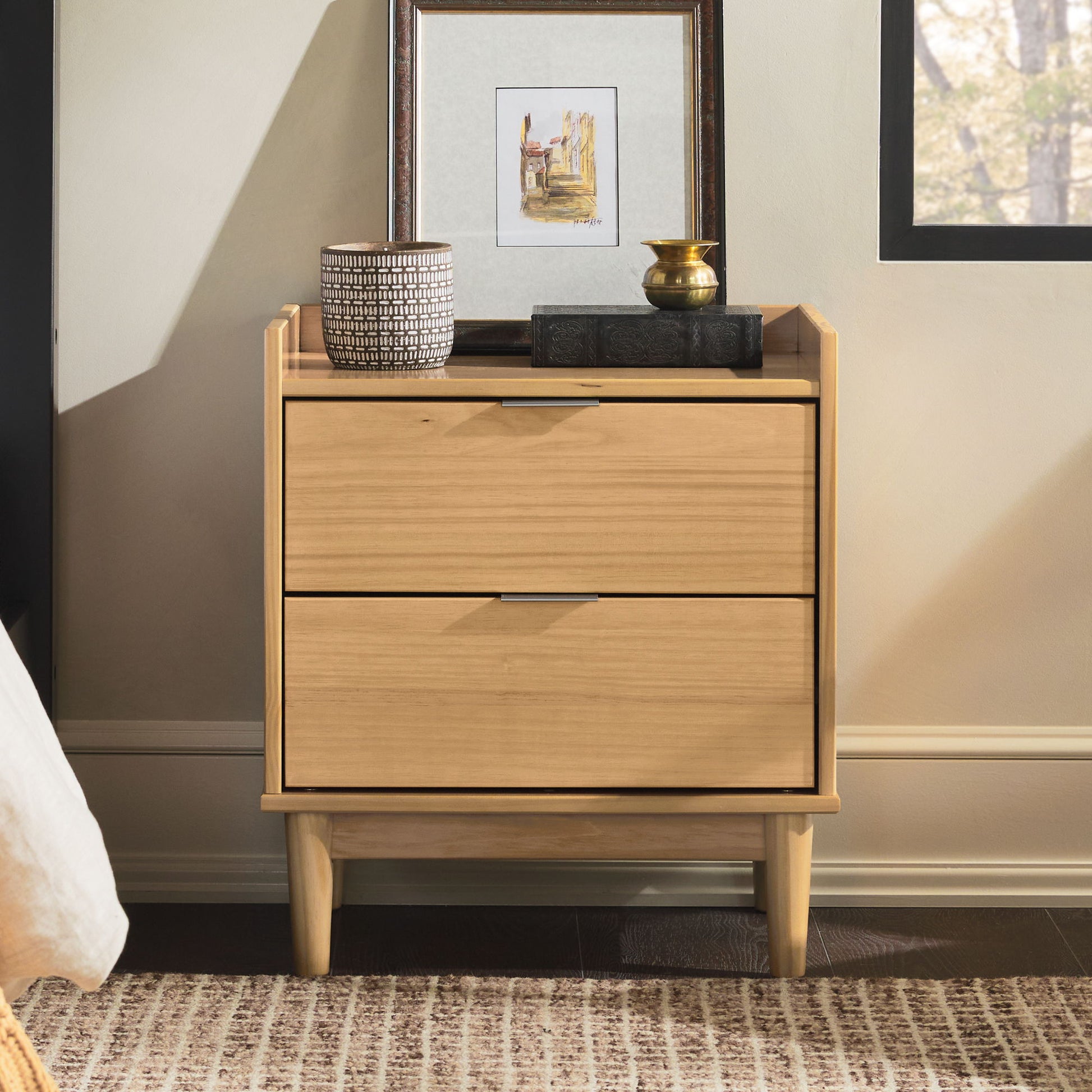 Modern 2 Drawer Nightstand - Natural Pine - The Sleep Loft - Online Mattress Showroom NYC