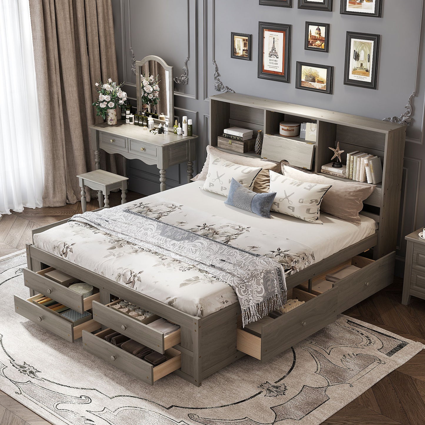 Platform Bed With Storage Headboard And 8 Drawers - The Sleep Loft - Online Mattress Showroom NYC