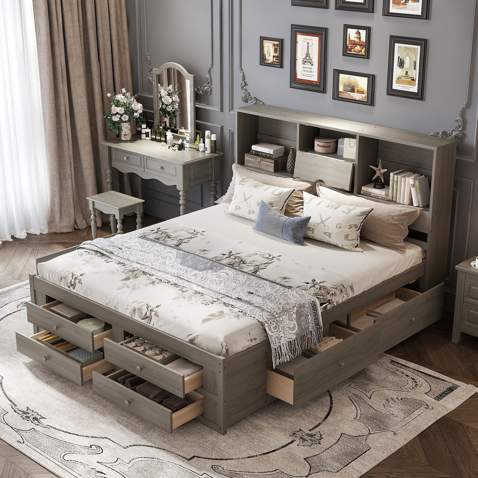 Platform Bed With Storage Headboard And 8 Drawers - The Sleep Loft - Online Mattress Showroom NYC