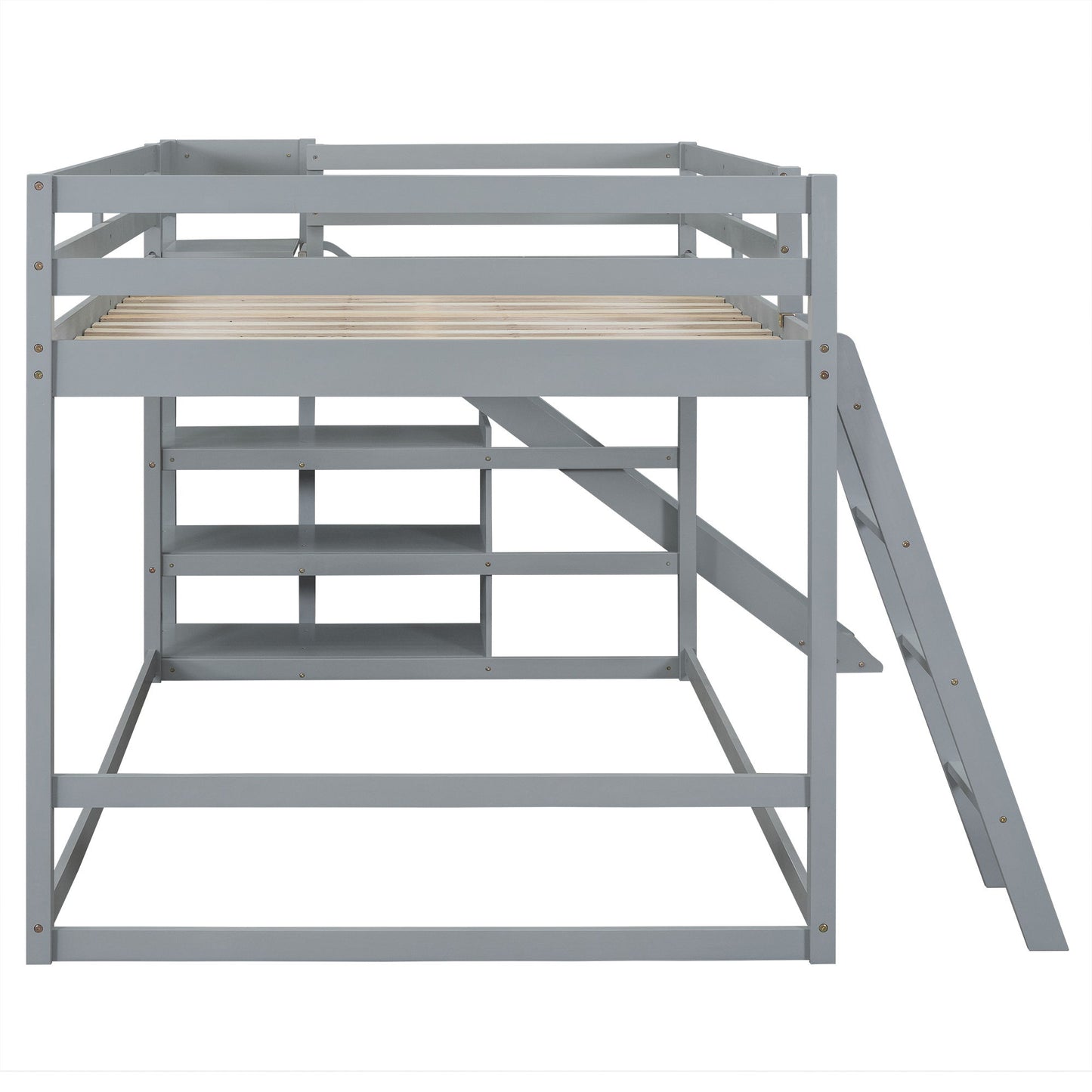 Bunk Bed With Ladder, Slide, And Shelves Pine Wood - The Sleep Loft - Online Mattress Showroom NYC