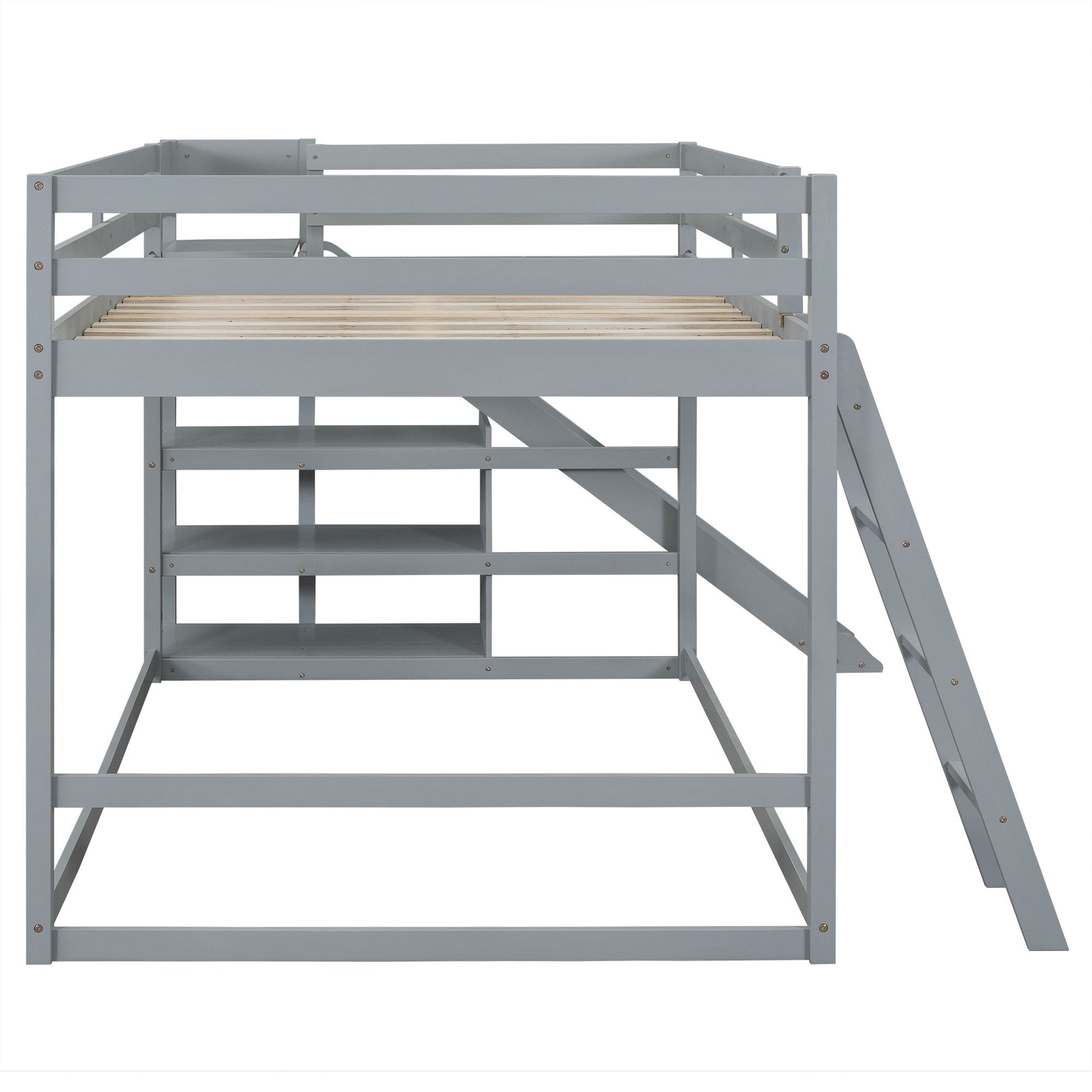 Bunk Bed With Ladder, Slide, And Shelves Pine Wood - The Sleep Loft - Online Mattress Showroom NYC