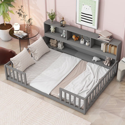 Floor Bed With Side Bookcase, Shelves, Guardrails - The Sleep Loft - Online Mattress Showroom NYC