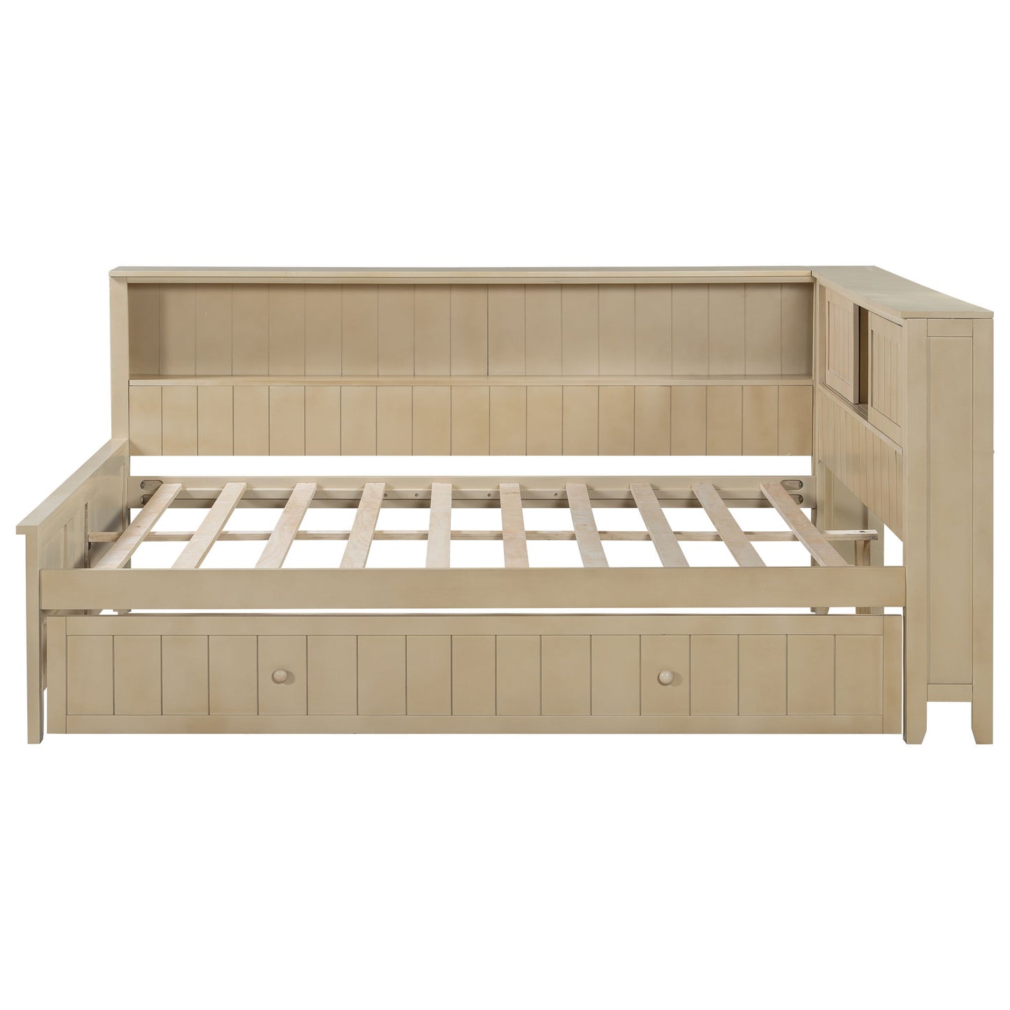 Full Size Daybed With Storage Shelves And Trundle - Ancient White - The Sleep Loft - Online Mattress Showroom NYC