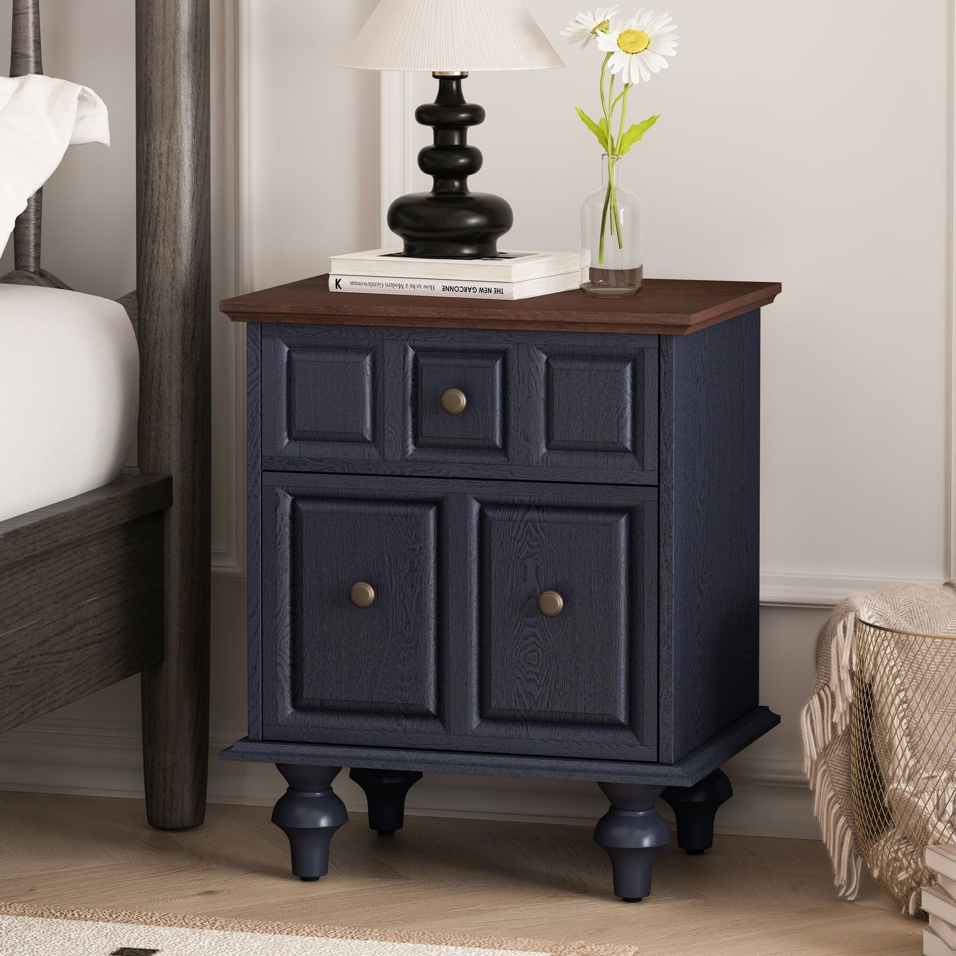 Vintage Nightstand With 2 Drawers And Roman Column Legs - The Sleep Loft - Online Mattress Showroom NYC